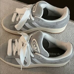 Adidas Women's Light Gray and White Sneakers